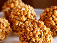 A plate of vintage popcorn balls on a table