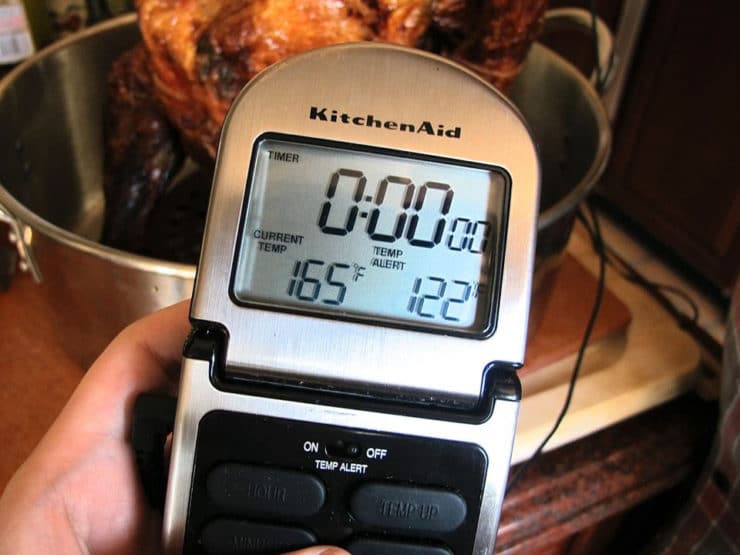 Check the temperature of the turkey as it rests.