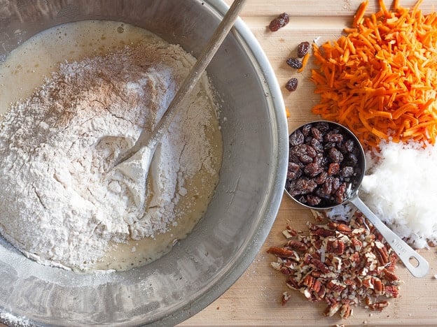 Carrot cake ingredients ready to be combined.