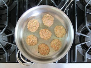 Brown patties in a pan, being careful not to overcrowd.
