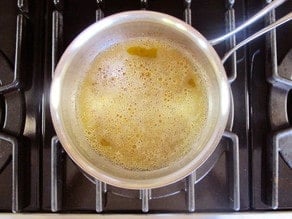 Browning butter in a saucepan.