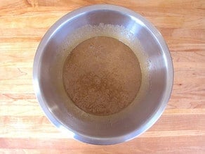 Wet batter ingredients combined in a bowl.