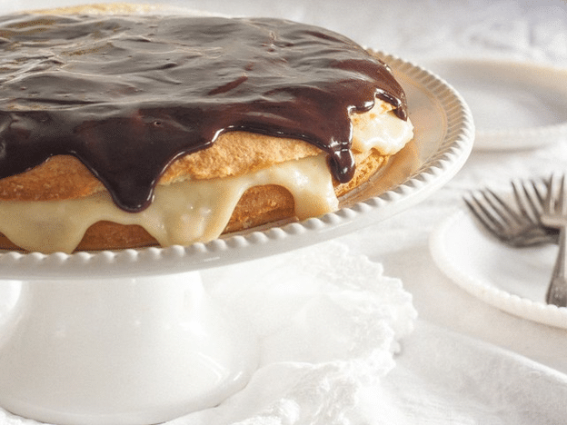 Boston Cream Pie served on a plate