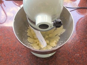 Creaming butter and sugar in a stand mixer.