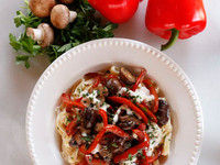 Mushroom Pepper Pasta with Creamy Feta Goat Cheese Sauce - Easy Weeknight Recipe