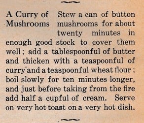 Curry Mushroom Toast - A vintage 1908 recipe from Cooking Club Magazine, adapted by Tori Avey.