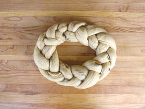 Braided dough set in a circle.