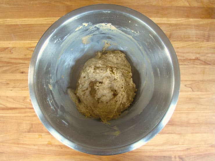 Flour added to wet ingredients to form a wet dough.