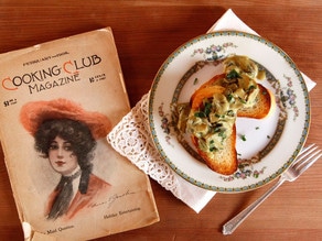 Vintage 1908 recipe for Curry Mushroom Toast, adapted by Tori Avey from Cooking Club Magazine on The History Kitchen