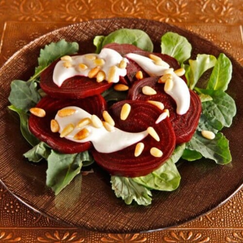 Roasted Beets with Tahini and Pine Nuts - Appetizer Salad, Aphrodisiac Recipe for Valentine's Day