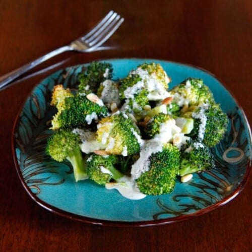 Roasted Broccoli Salad with Smoked Gouda Dressing - Simple, healthy and deliciously savory salad recipe with a subtle kick.