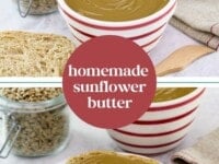 A jar containing homemade sunflower butter, a creamy spread made from roasted sunflower seeds