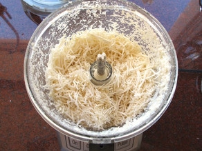Horseradish shredded in a food processor.