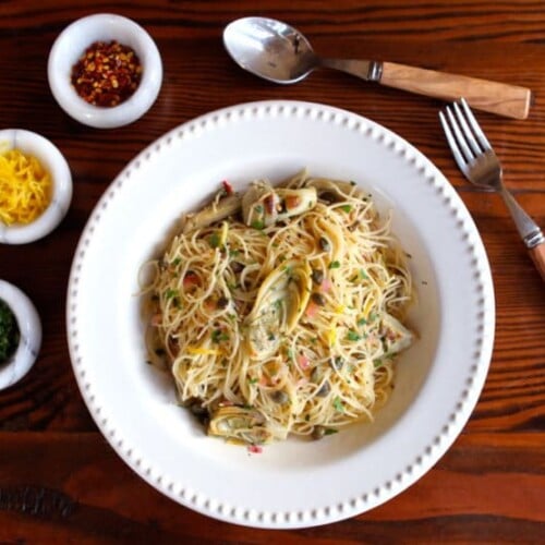 Lemon Butter Pasta with Artichokes and Capers - Easy Flavorful Meatless Meal by Tori Avey