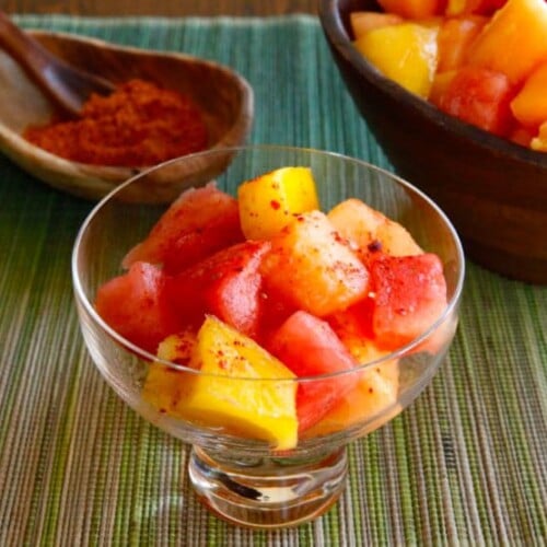 Ensalada de Frutas con Chile - Spicy Mexican Fruit Salad with Salt, Lemon and Chile de Arbol by Tori Avey