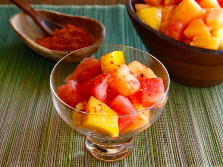 Ensalada de Frutas con Chile - Spicy Mexican Fruit Salad with Salt, Lemon and Chile de Arbol by Tori Avey