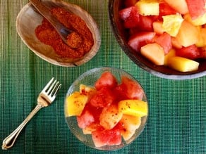 Ensalada de Frutas con Chile - Spicy Mexican Fruit Salad with Salt, Lemon and Chile de Arbol by Tori Avey