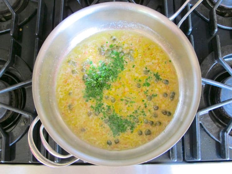 Capers and herbs in lemon butter.
