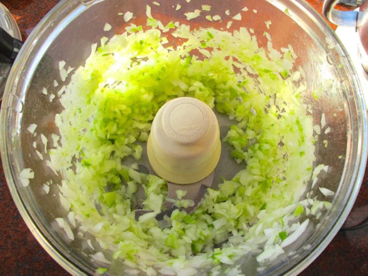 Celery and onion minced in a food processor.