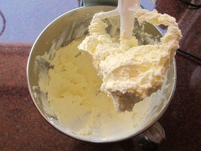 Butter and cream cheese whipped in a stand mixer.