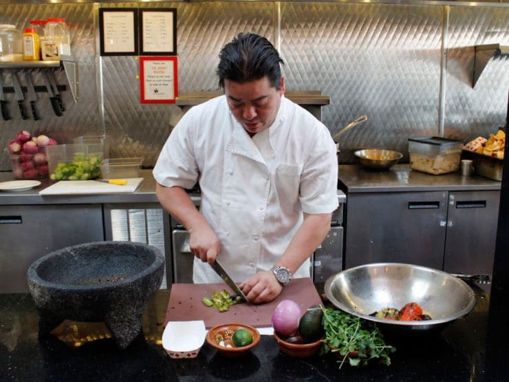 Katsuji's Smoky Chipotle Avocado Salsa - Authentic recipe for spicy salsa taquera with chipotle, tomatoes, tomatillos, avocado and lime from Chef Katsuji Tanabe, Mexikosher restaurant