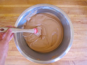 Add the flour and milk to the batter in alternating portions.