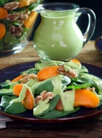 Apricot Spinach Salad with Toasted Walnuts and Avocado Basil Dressing - Fresh Vegan Summer Salad Recipe by Tori Avey
