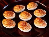 Hummus Sriracha Deviled Eggs - Spiced Up, Lightened Up, Smoky Deviled Eggs Recipe