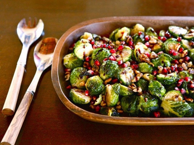 Roasted Brussels Sprouts with Walnuts & Pomegranate Molasses