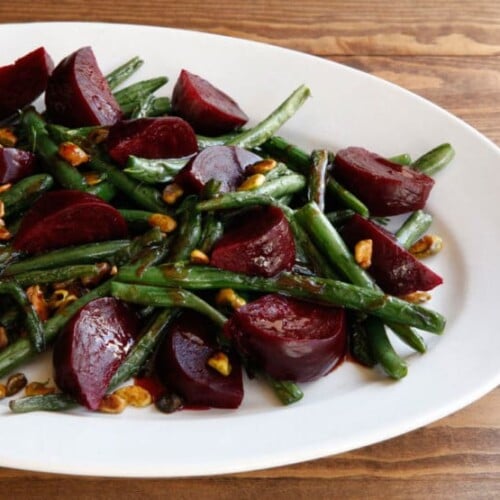 Green Bean Beet and Pistachio Salad - Flavorful and Festive Vegan Side Dish Recipe