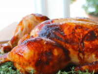 Delicious roasted chicken coated in honey and herb glaze