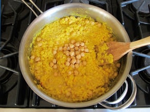 Chickpeas added to risotto.