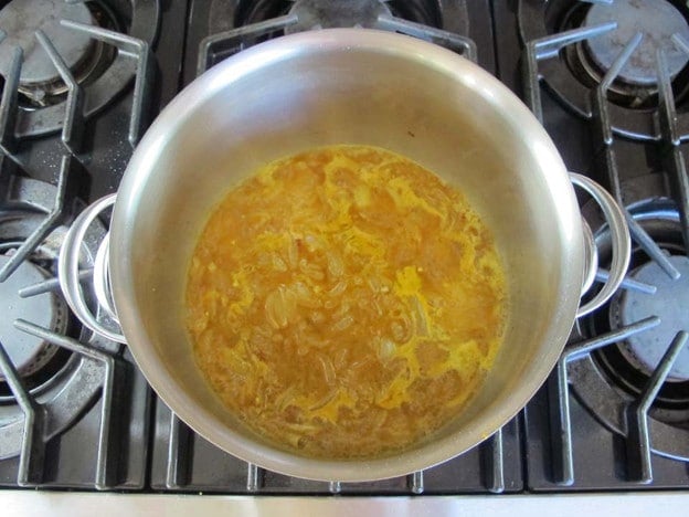 Spices added to chicken broth.