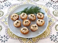 Baby Lox Potato Appetizer - Roasted Mini Potatoes with Lox Cream Cheese Spread Lightened Up with Greek Yogurt