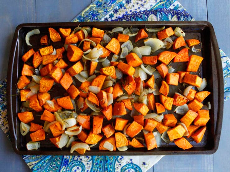 Spicy Roasted Sweet Potatoes With Sweet Onion Rosemary Chili Flakes