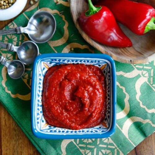 Bowl of Harissa, a spicy Middle Eastern chili garlic sauce