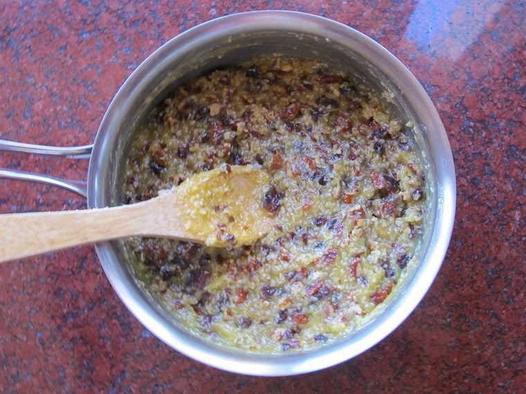 Bourbon and raisins added to cake filling.