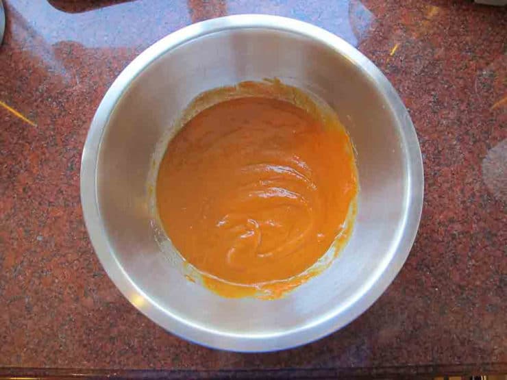 Pumpkin cupcake wet ingredients whisked together.