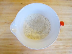 Flour and spices in a mixing bowl.