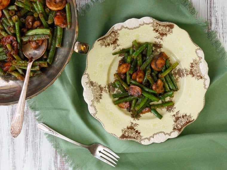 Green Bean Mushroom Sauté with Spiced Plum Sauce - Asian-Inspired Sweet and Spicy Side Dish Recipe
