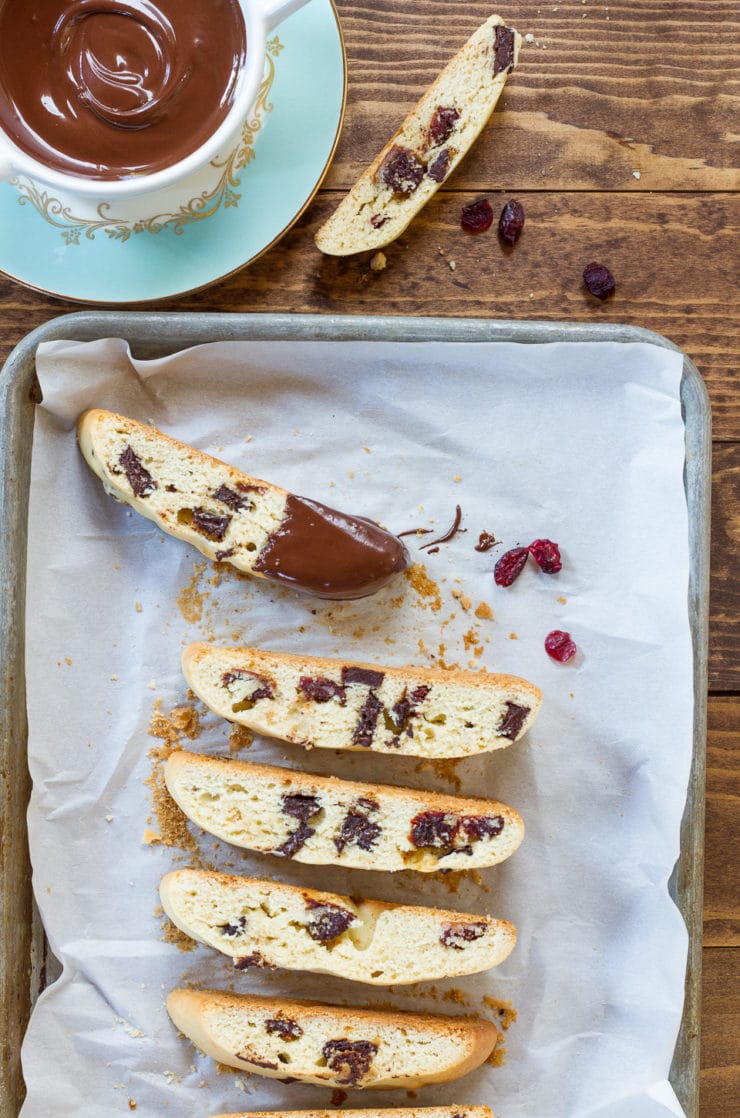 Dark Chocolate Cherry Mandelbrot - Biscotti-Like Almond-Scented Cookie Recipe with Dried Cherries and Dark Chocolate. Perfect with Tea or Coffee!