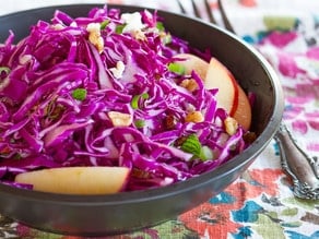 Red Cabbage Apple Salad with Blue Cheese - Unique and Delicious Salad Recipe with Toasted Walnuts, Dates and a Tantalizing Creamy Dressing