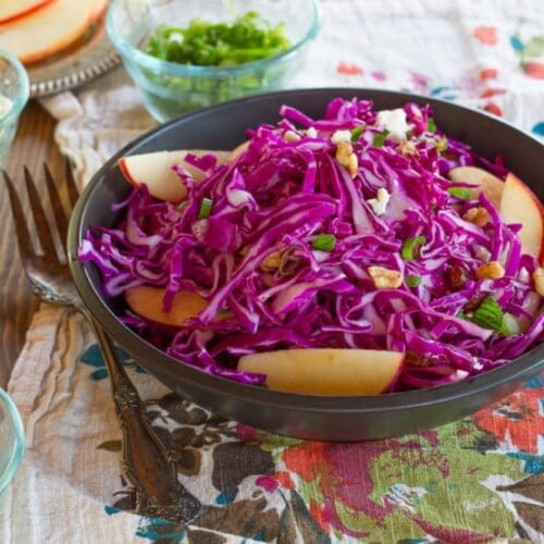 Red Cabbage Apple Salad with Blue Cheese - Unique and Delicious Salad Recipe with Toasted Walnuts, Dates and a Tantalizing Creamy Dressing