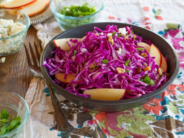 Red Cabbage Apple Salad with Blue Cheese - Unique and Delicious Salad Recipe with Toasted Walnuts, Dates and a Tantalizing Creamy Dressing