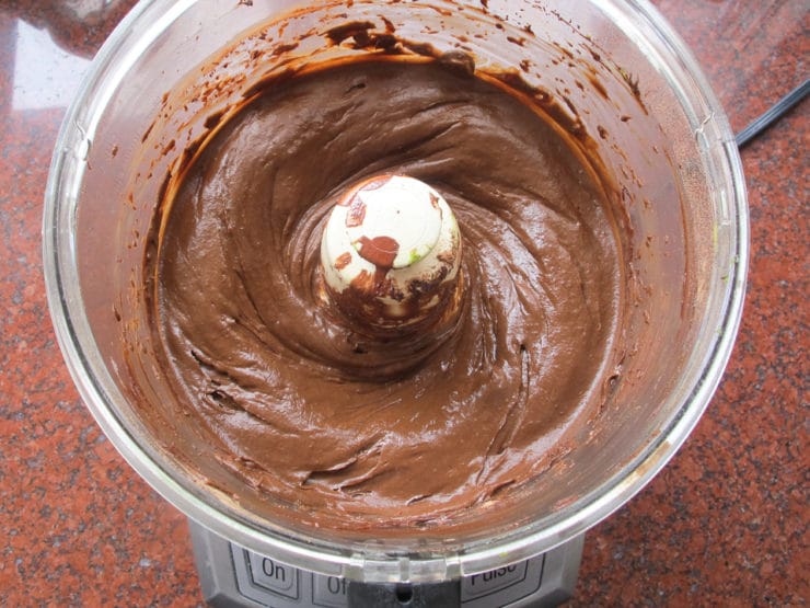 Chocolate mousse in food processor.