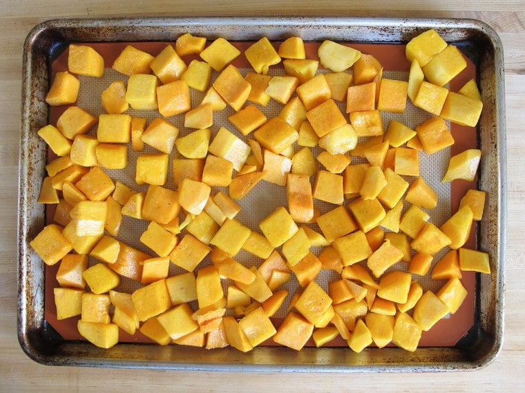 Butternut squash on baking sheet