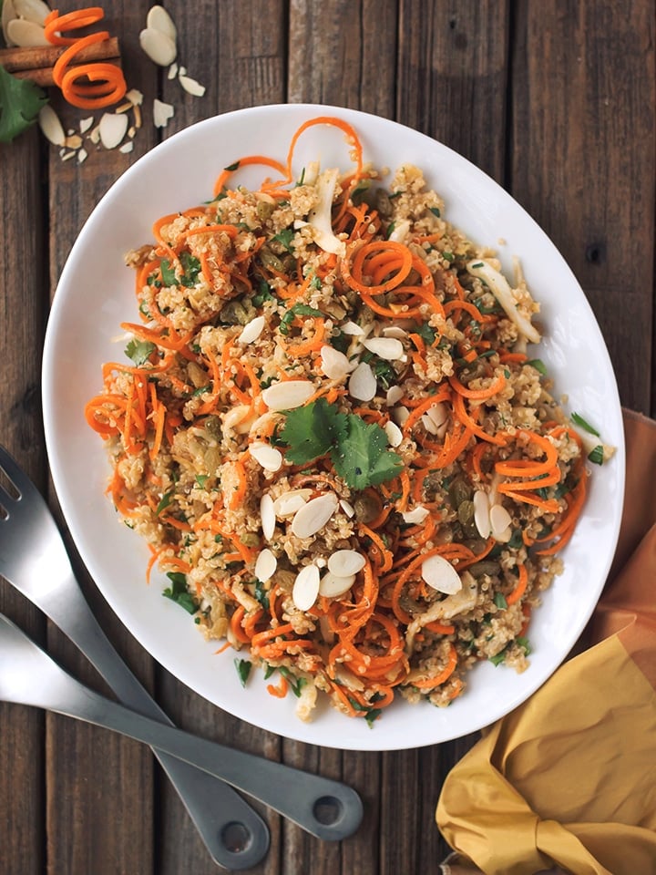 Morroccan Quinoa and Carrot Salad - Beth Manos Brickey from Tasty Yummies shares a gluten free, vegan kosher for Passover salad recipe. 