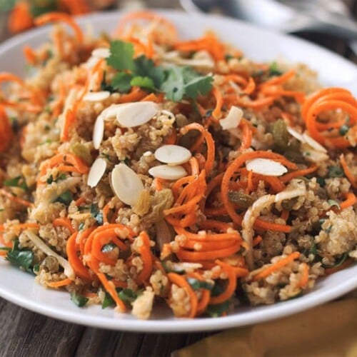 Morroccan Quinoa and Carrot Salad - Beth Manos Brickey from Tasty Yummies shares a gluten free, vegan kosher for Passover salad recipe.