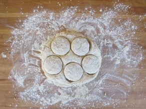 Biscuits cut out of rolled dough.