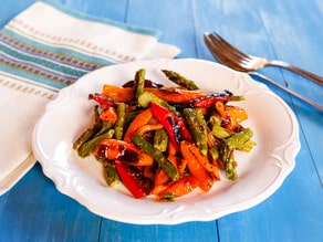 Roasted Sweet Mini Peppers and Asparagus - Easy, Healthy, Flavorful and Colorful Vegan Side Dish